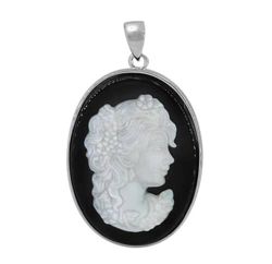 Black Cameo with Carved Mother of Pearl - Sterling Silver